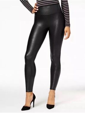 SPANX Shiny Black Faux-Leather High-Waist Leggings Size Medium Womens NWT